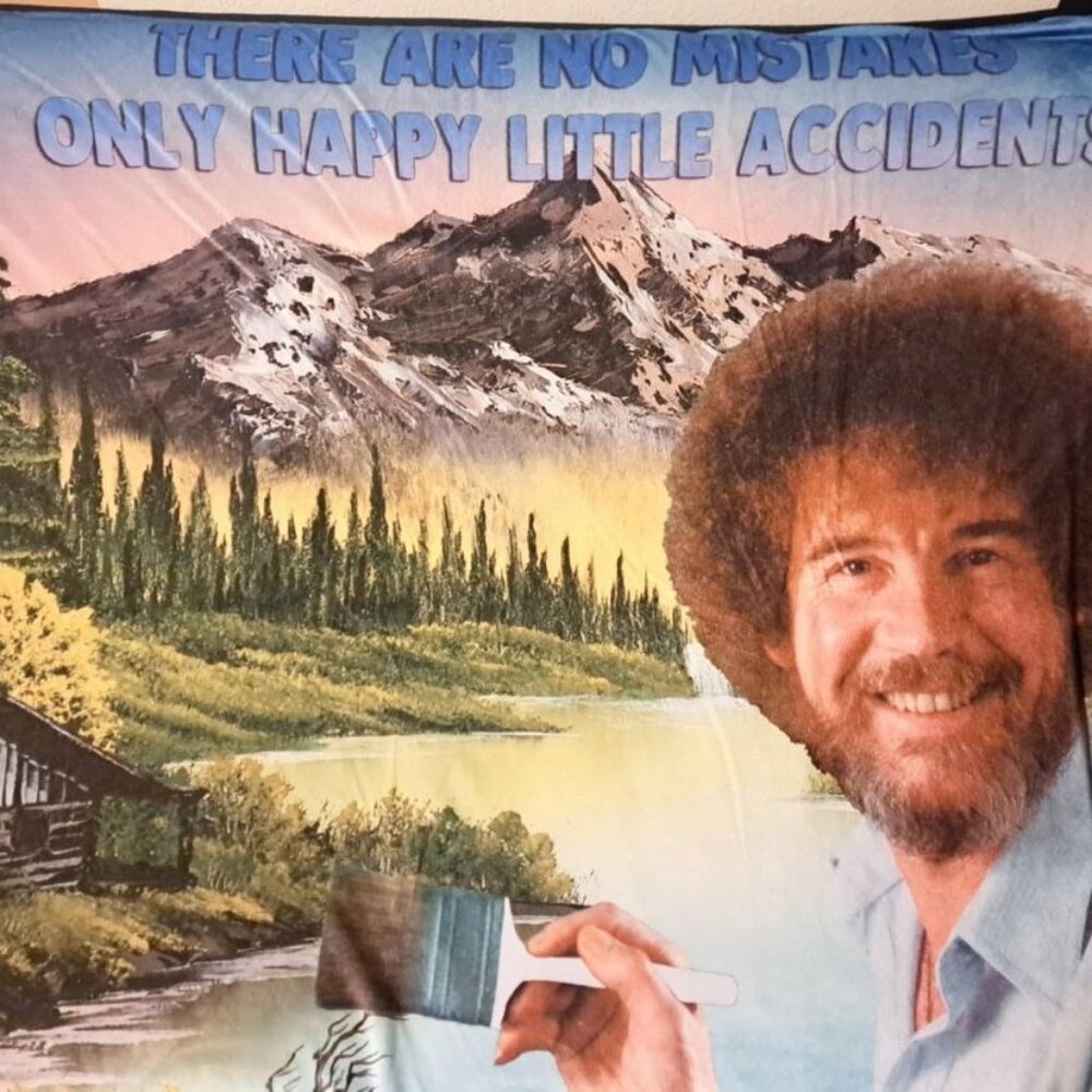 Bob Ross Blanket Painting Painter Fleece Gift Throw Plush Happy Little Accidents - Picture 3 of 3